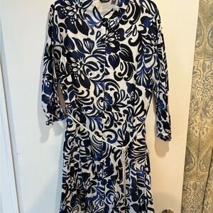 Mlle Gabrielle Navy/Black and White Patterned Long Sleeve Dress